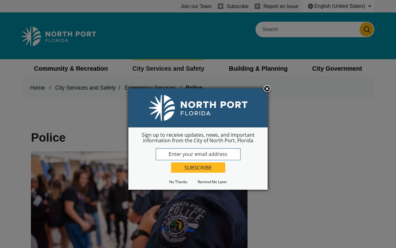 North Port Police website checked for a city arrest log